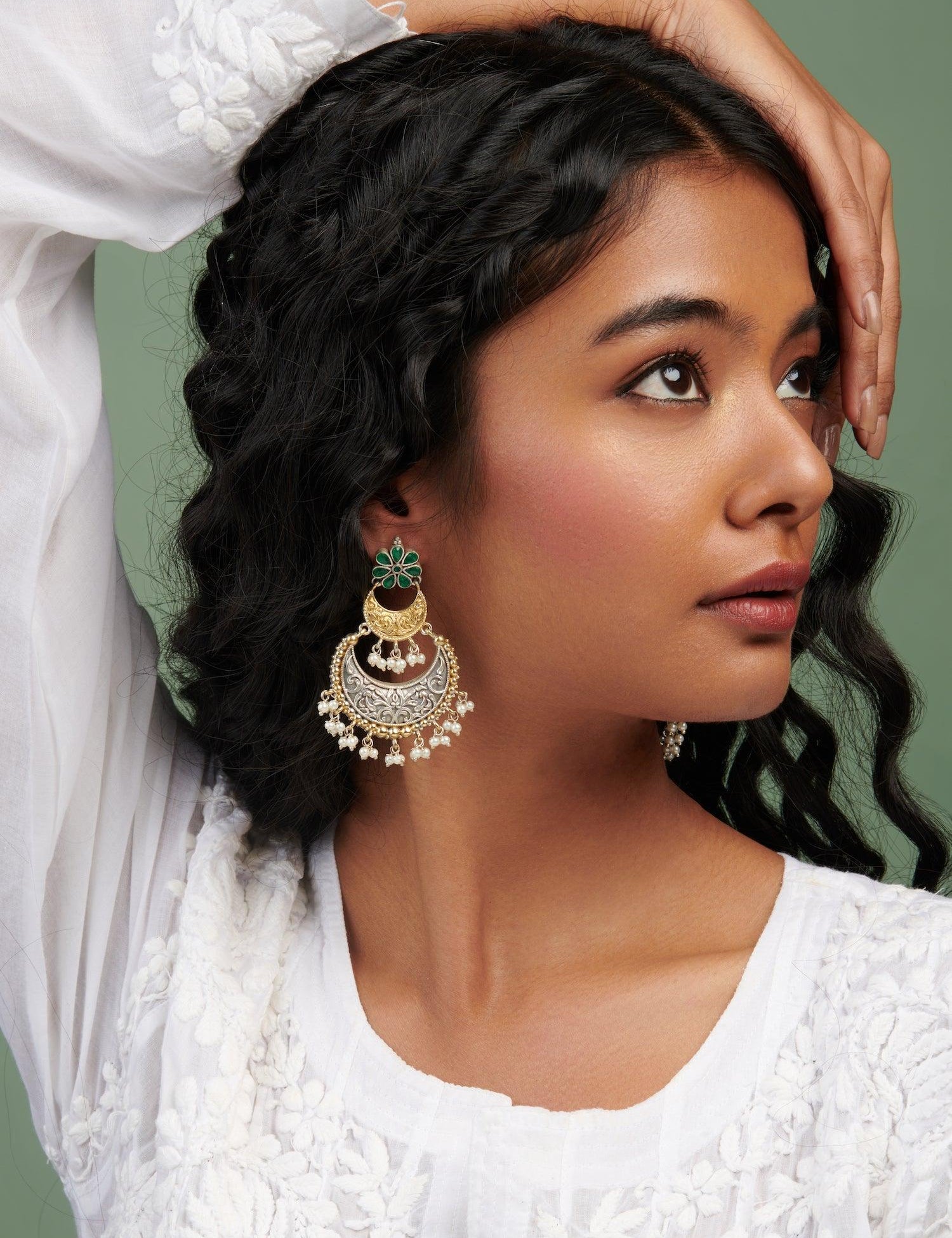 The Gypsy Minted Gold Layered Chandbali Earrings - Curio Cottage