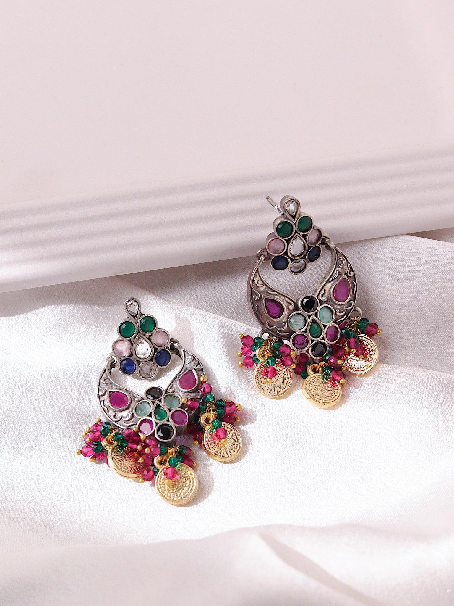 Rainbow Rangoli Coin Mini Chandbali Earrings - Curio Cottage