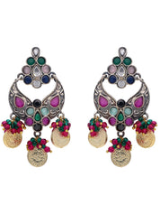 Rainbow Rangoli Coin Mini Chandbali Earrings