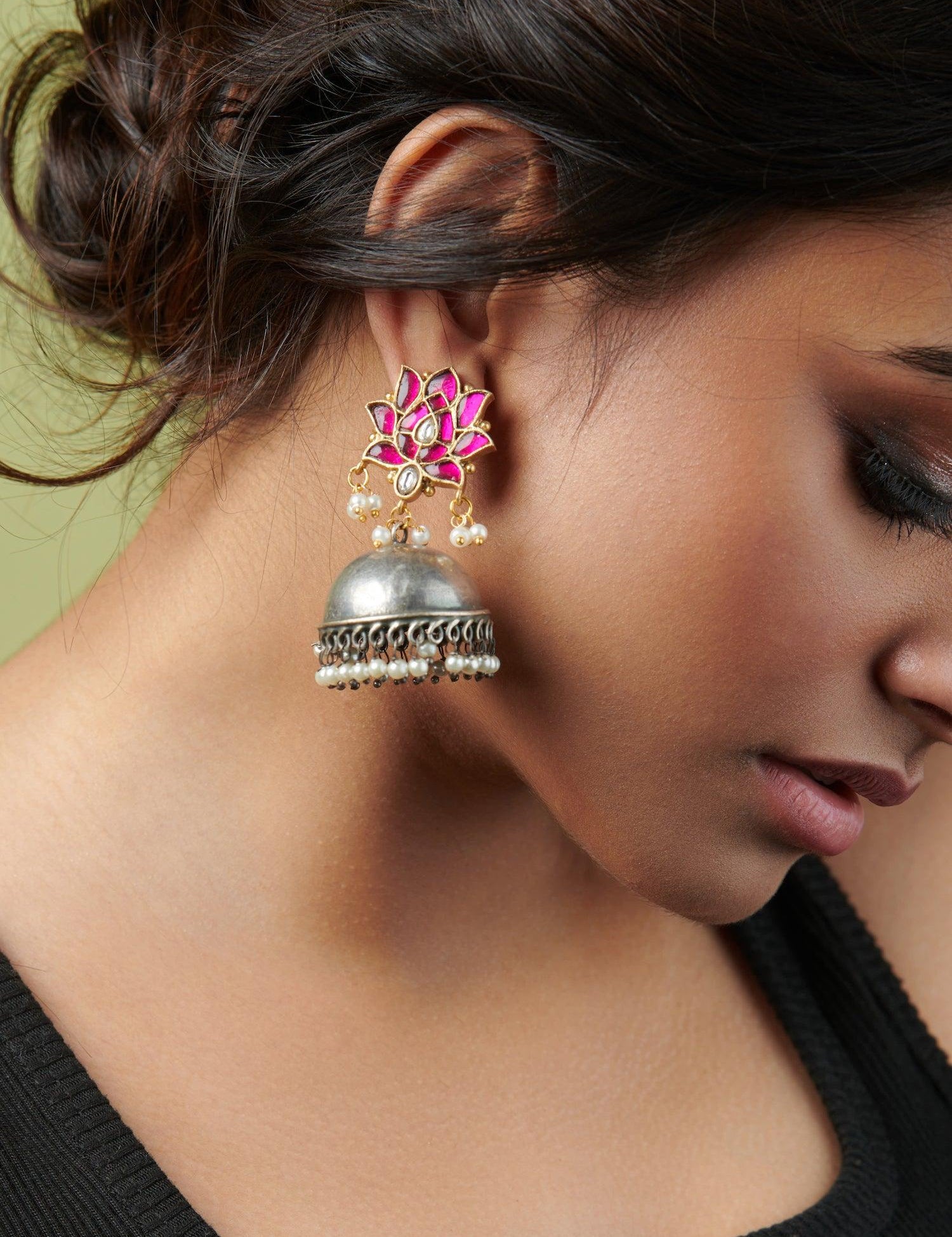 The Gypsy Blooming Pink Lotus Jhumka Earrings - Curio Cottage