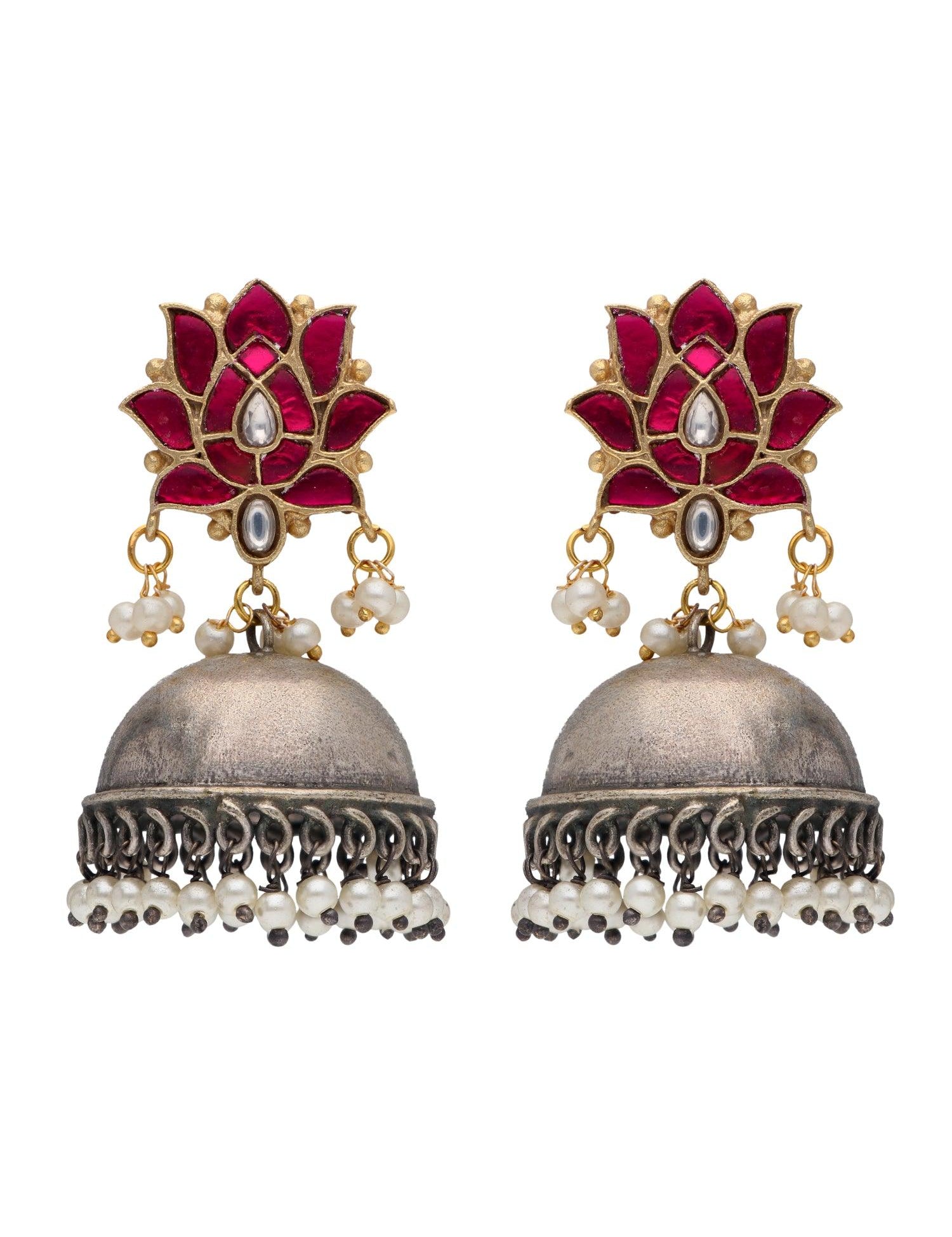 The Gypsy Blooming Pink Lotus Jhumka Earrings - Curio Cottage