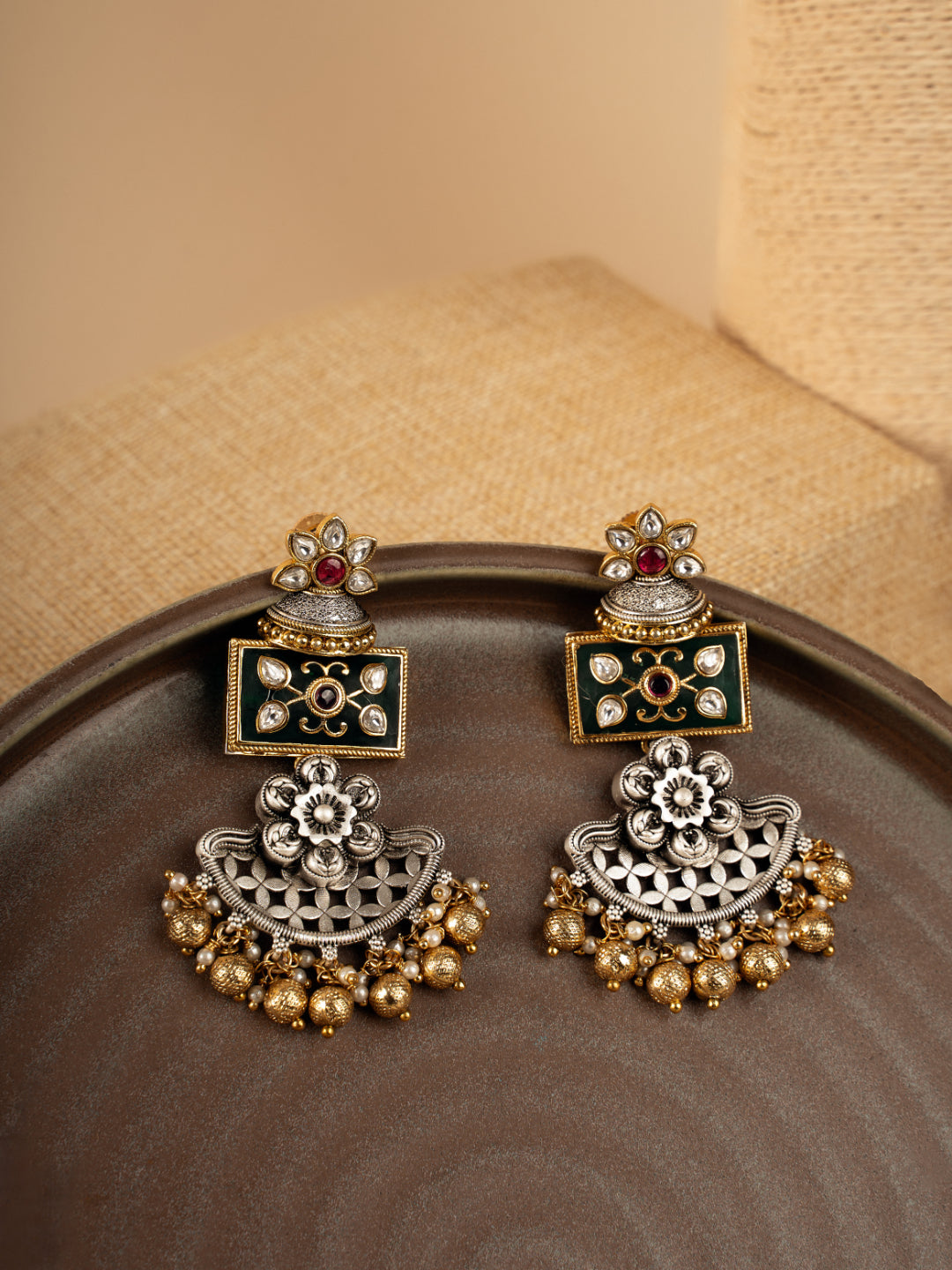 Two Toned Gypsy Lifafa Dangler Earrings