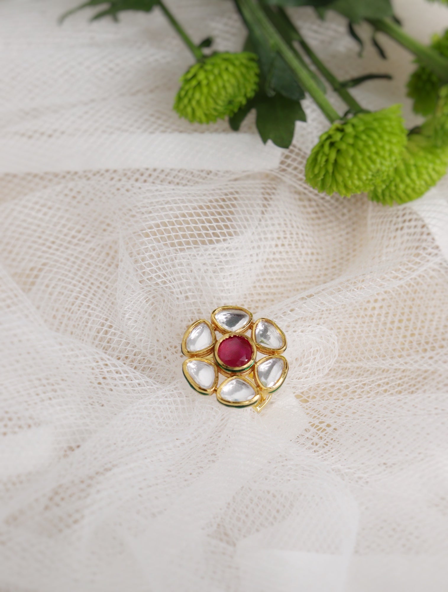 Bridal Red and Kundan Stone Aster Ring