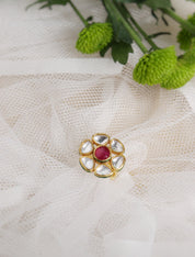 Bridal Red and Kundan Stone Aster Ring