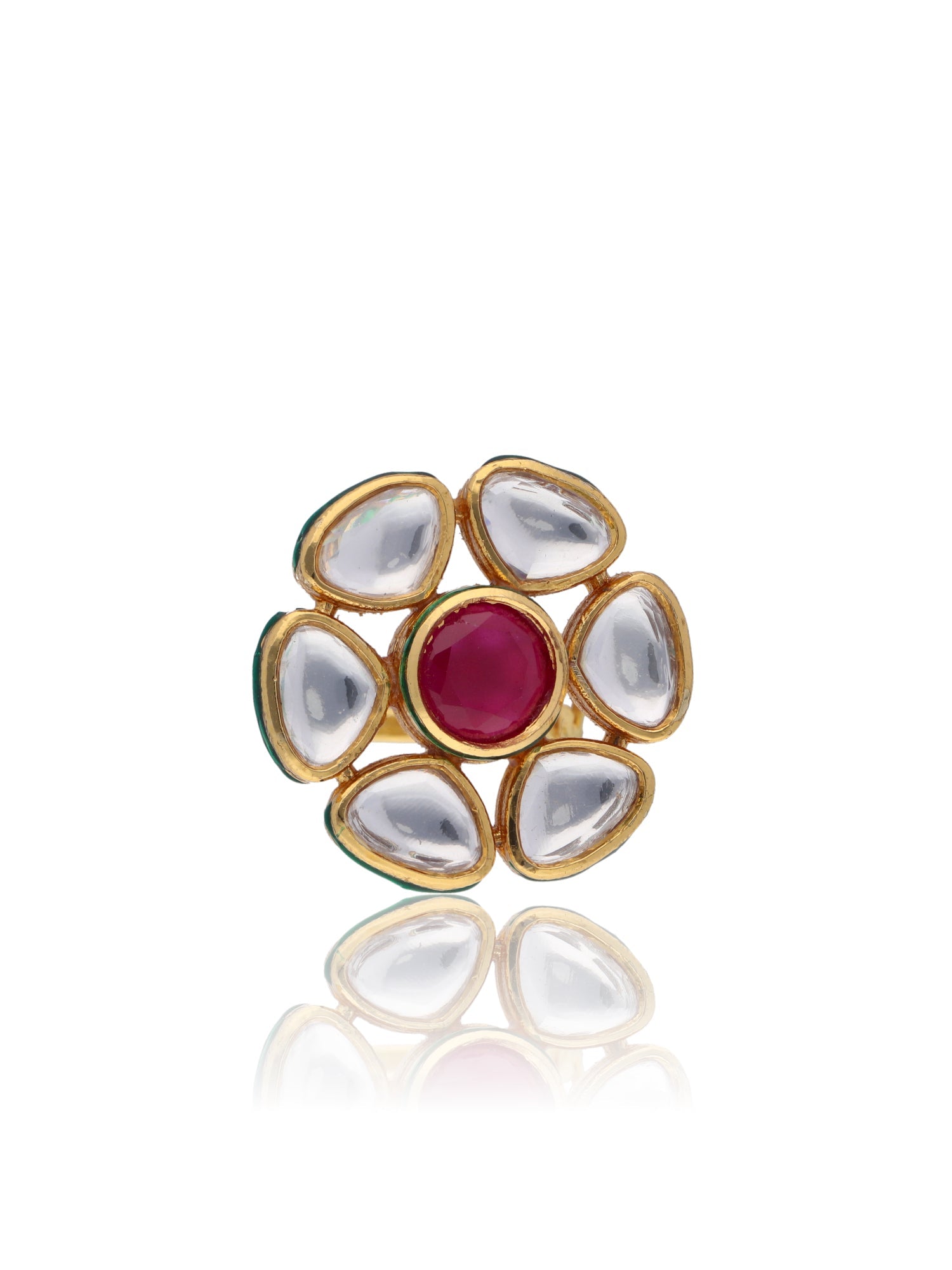 Bridal Red and Kundan Stone Aster Ring