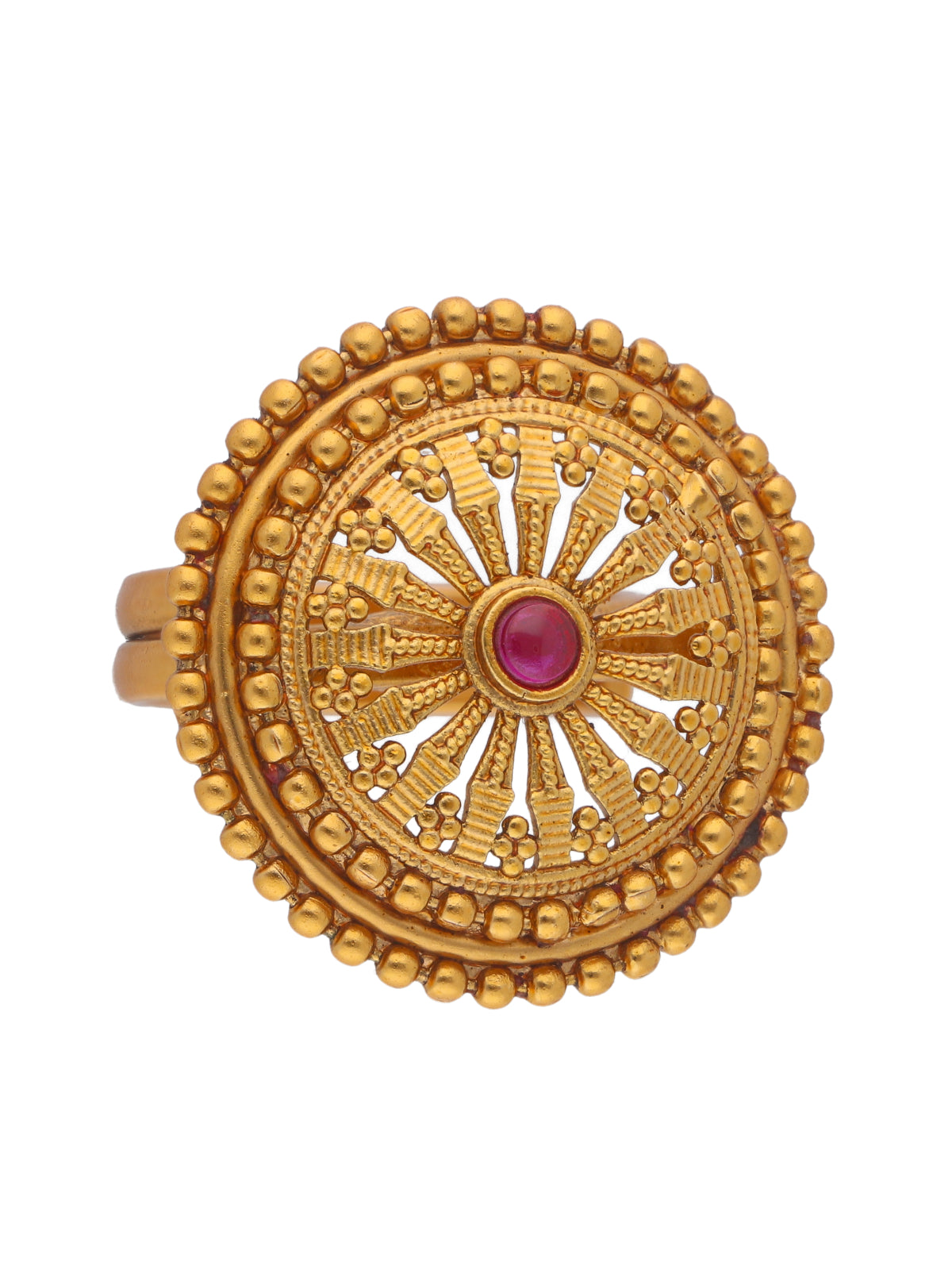 22K Gold-Plated Temple'S Crimson Studded Embrace Ring