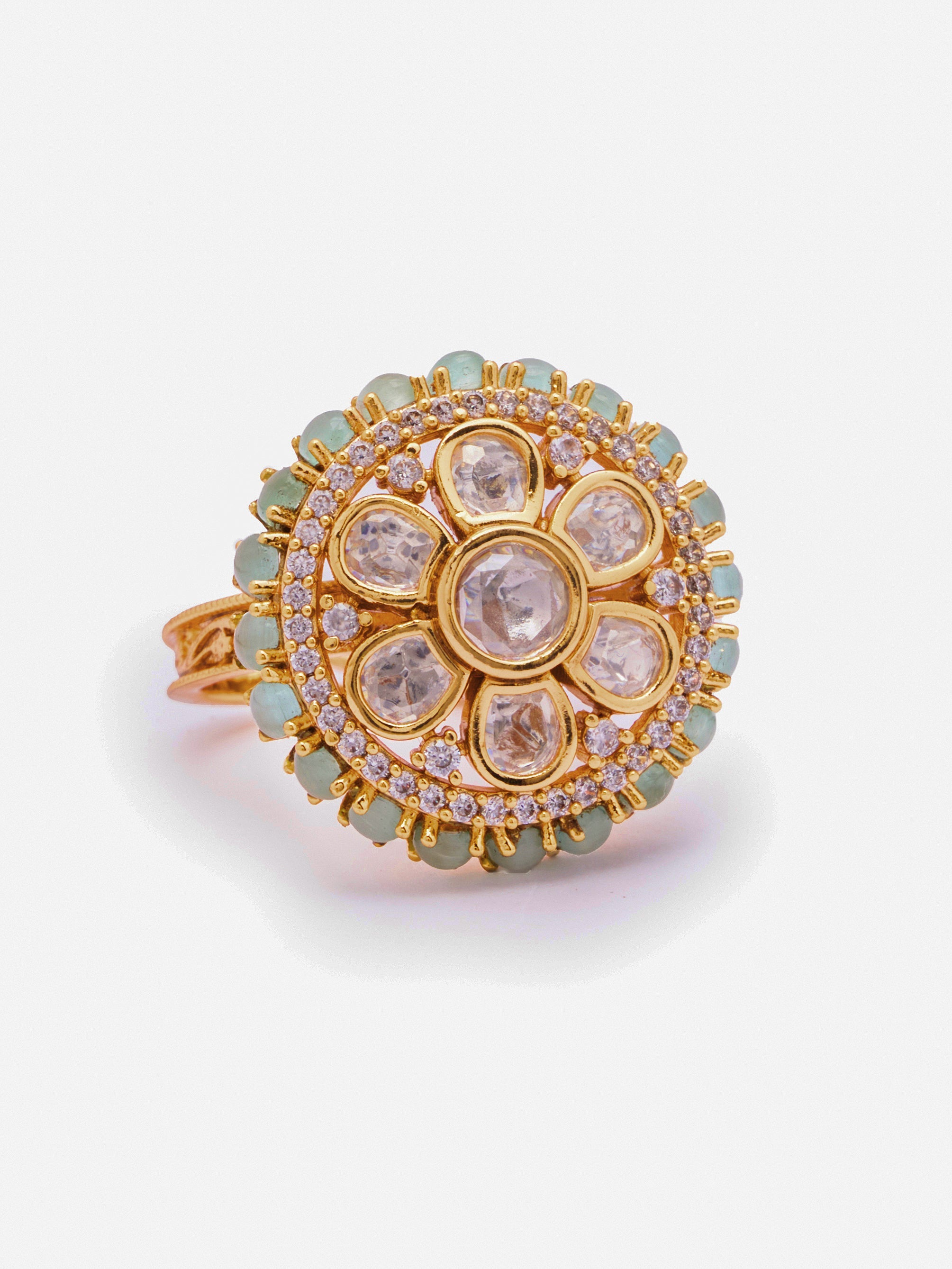 Mint Green Zircon-Studded Polki Ring