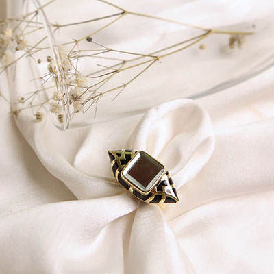 Aina Black and Gold Mirror Ring