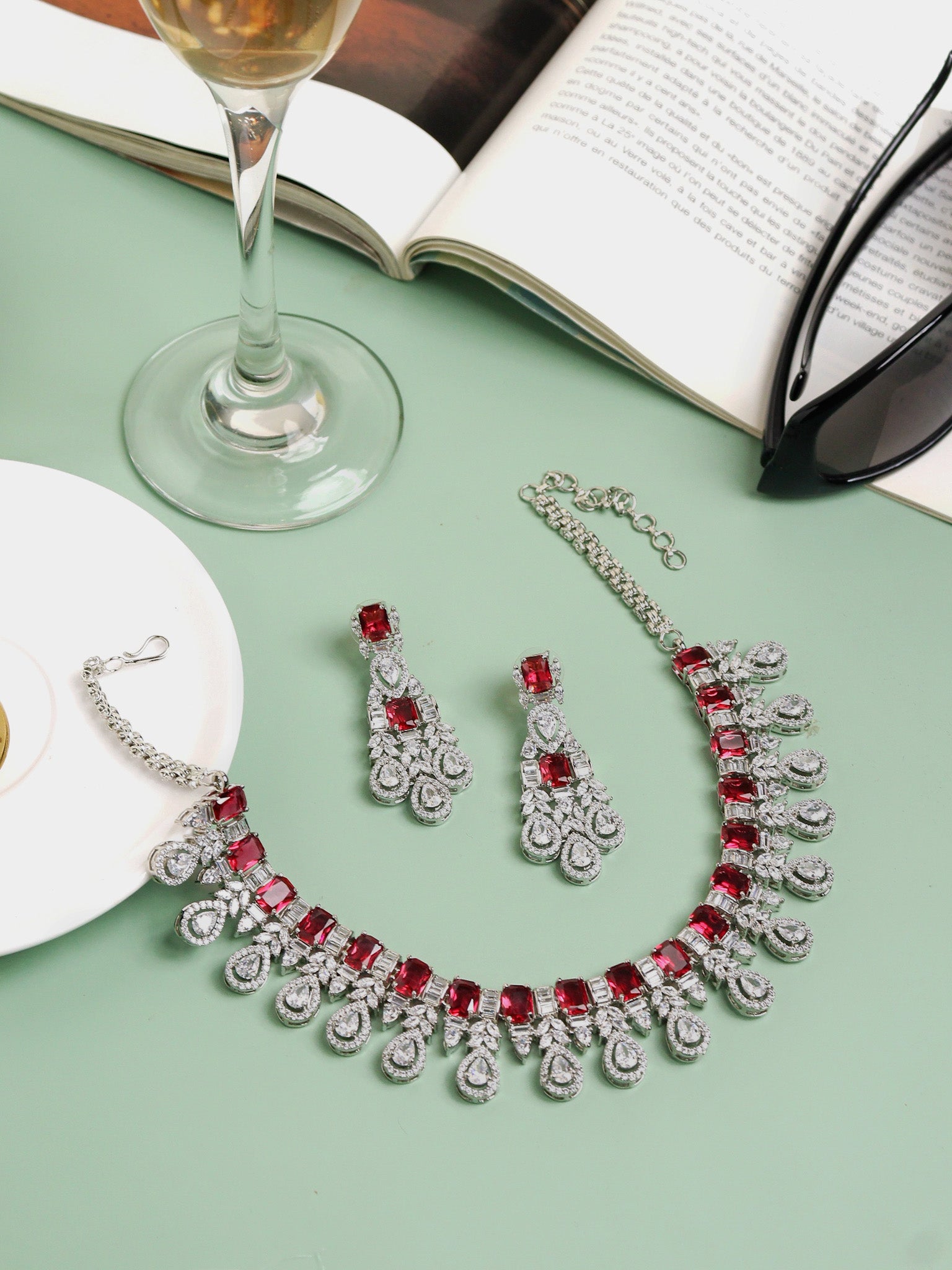 Radiant Ruby Cubic Zirconia Necklace Set