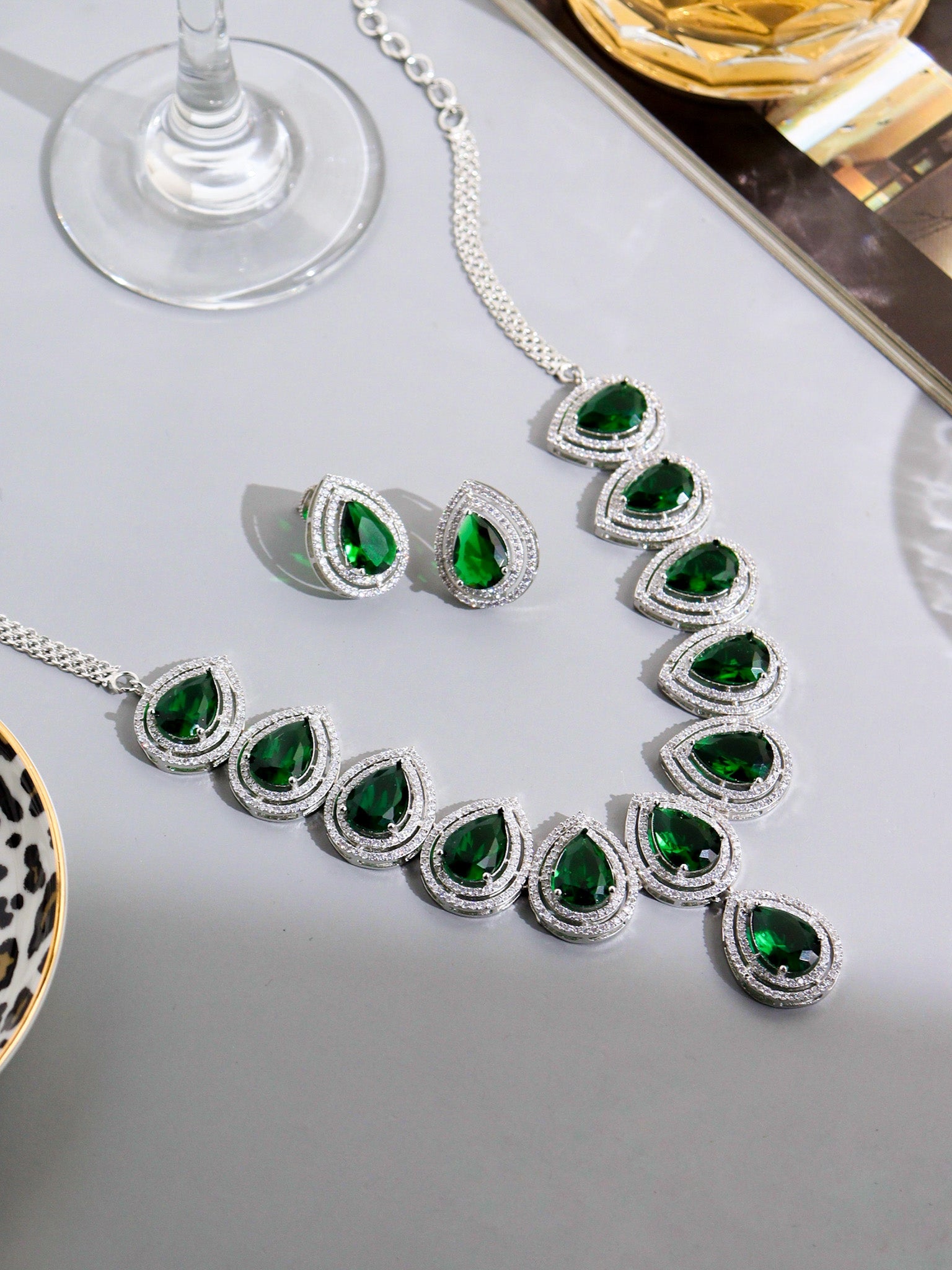 Droplet Dream Green CZ Necklace Set