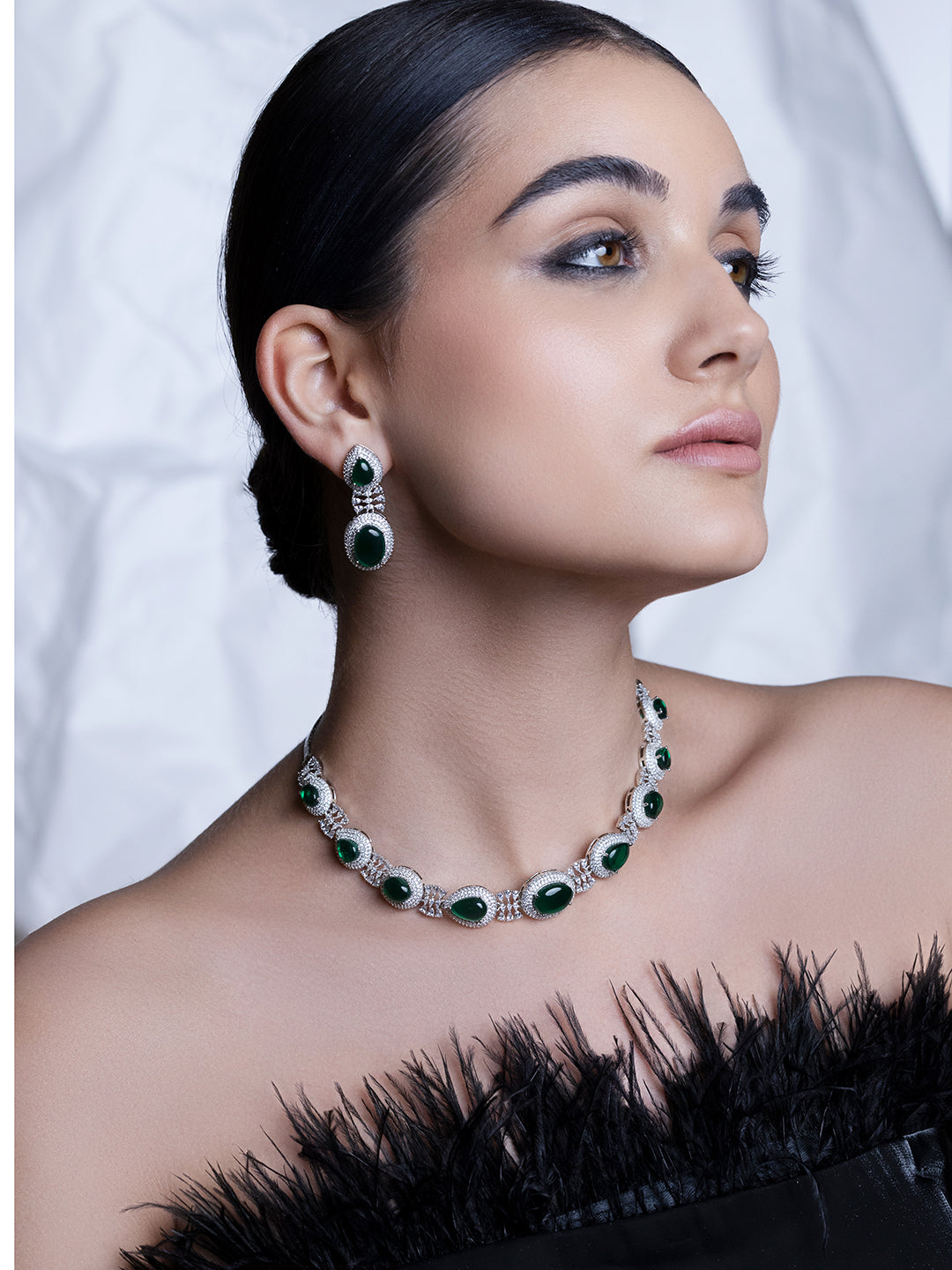 Emerald Green CZ Cabachon Couture Necklace Set