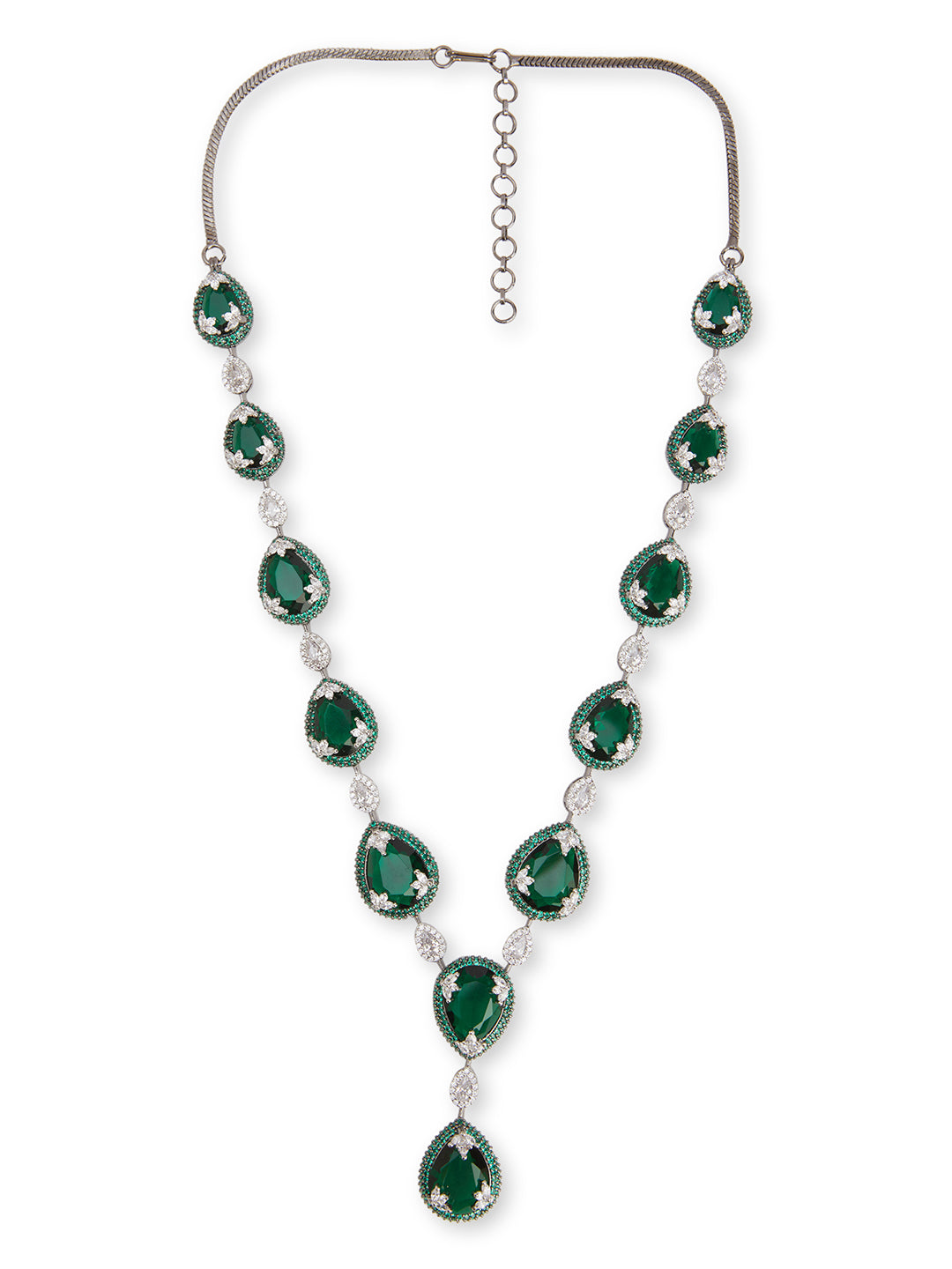 Emerald Green Droplet Delight CZ Necklace Set