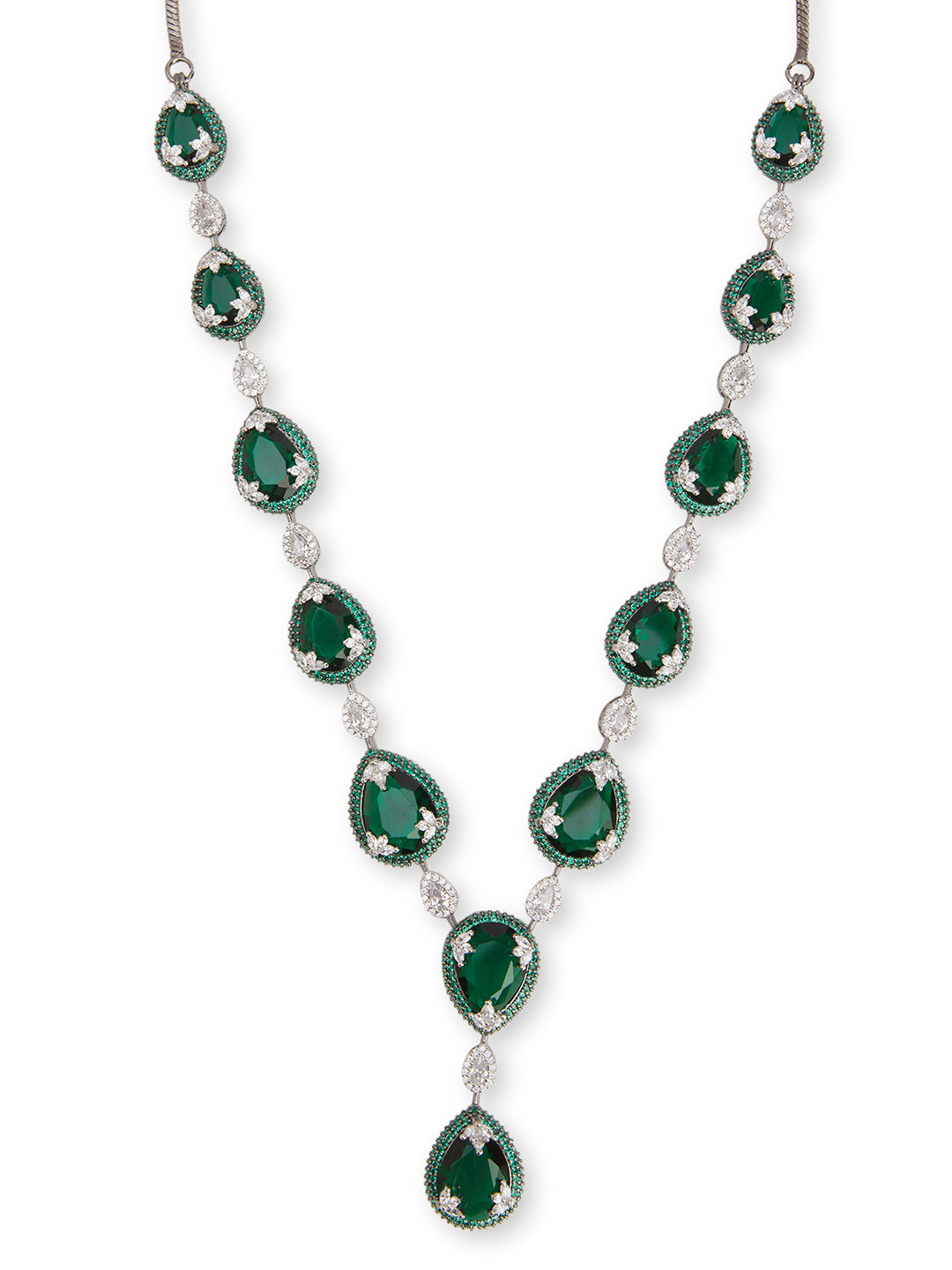 Emerald Green Droplet Delight CZ Necklace Set