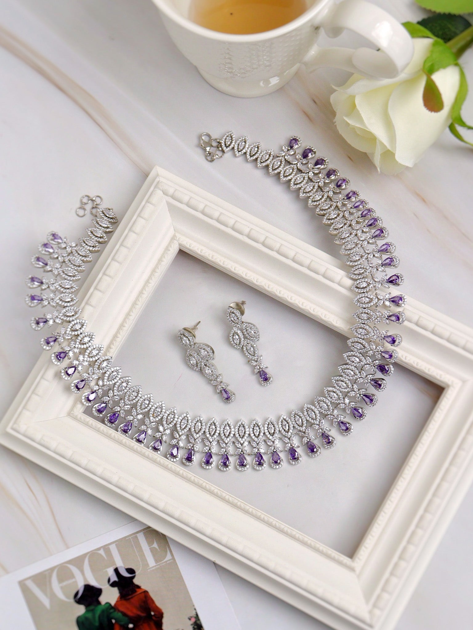 Amythyst Lace CZ Necklace Set