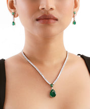 Diamante Emerald Pendent Necklace Set