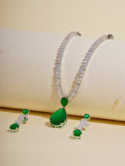 Diamante Emerald Pendent Necklace Set