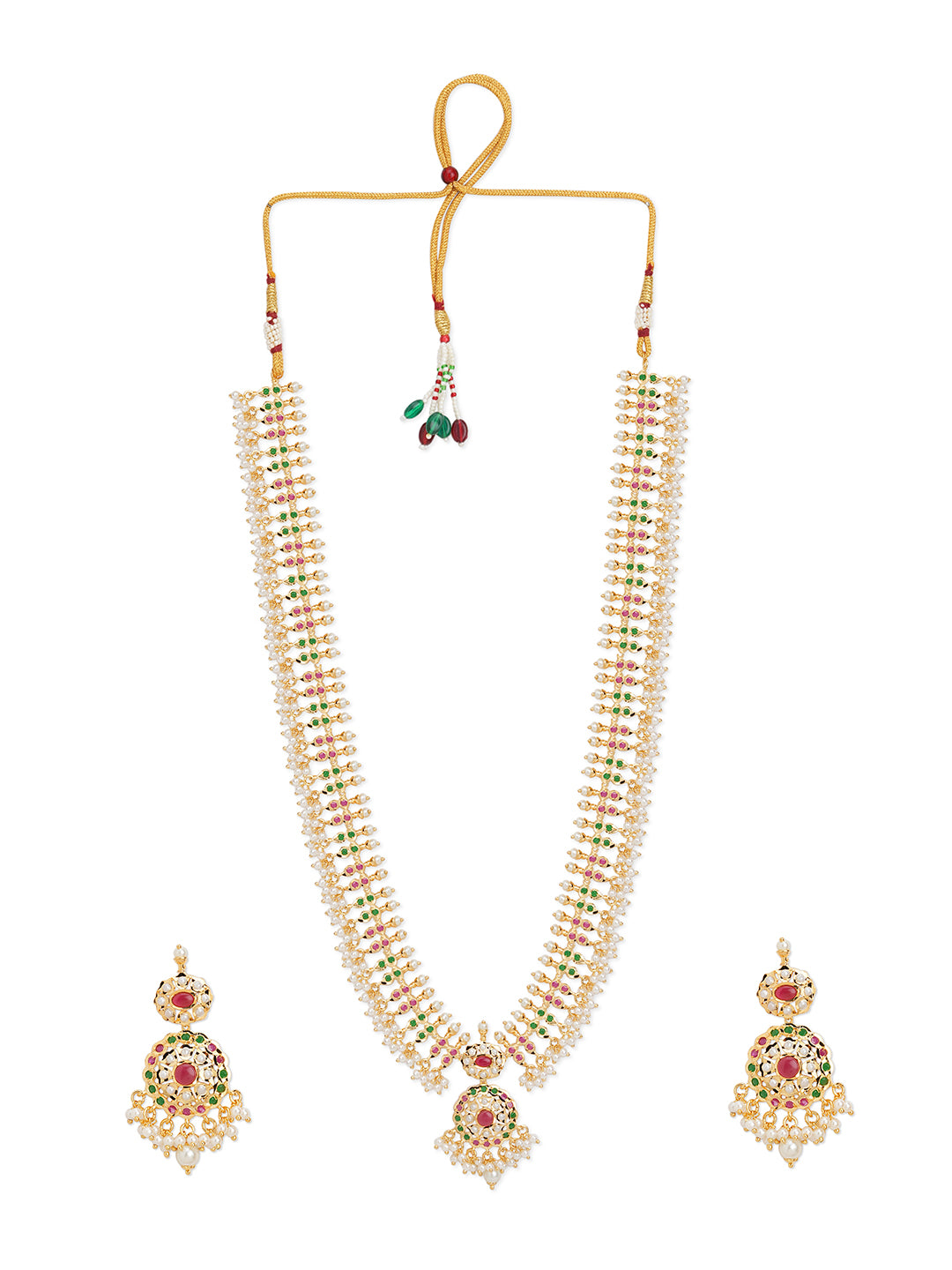 Meira Floral Jadau Multicoloured Long Necklace Set