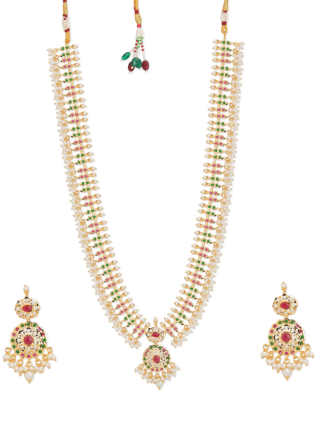 Meira Floral Jadau Multicoloured Long Necklace Set