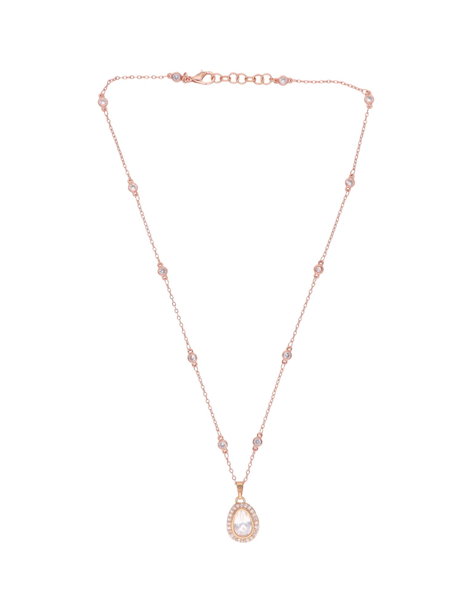 The Zoya Kundan Solitaire Two Tone Gold and Rose Gold Necklace Set