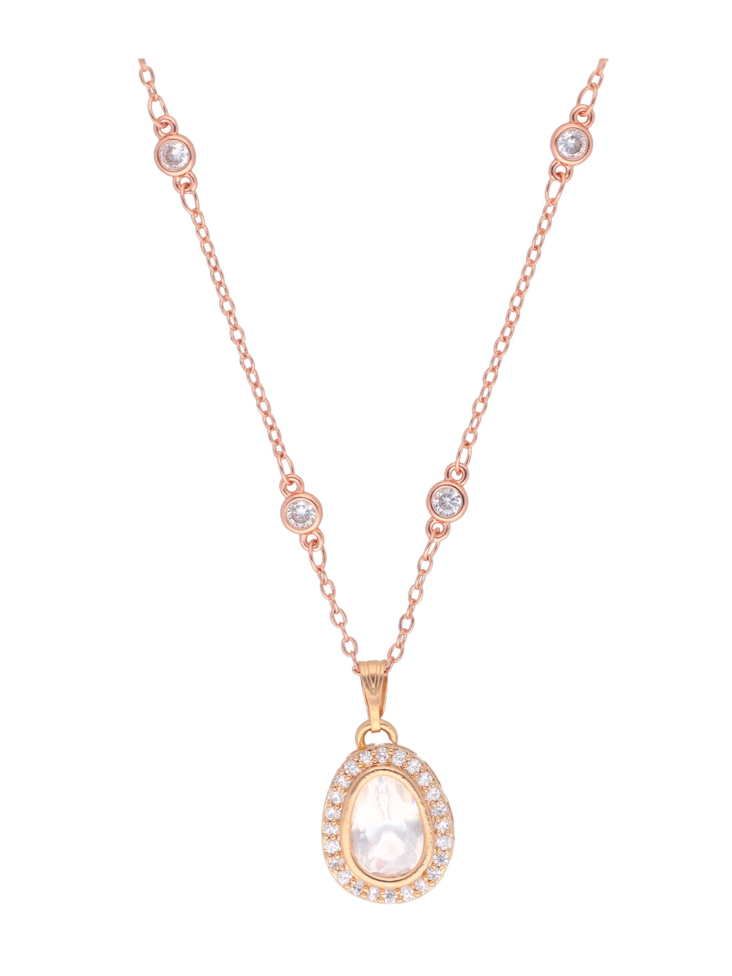 The Zoya Kundan Solitaire Two Tone Gold and Rose Gold Necklace Set