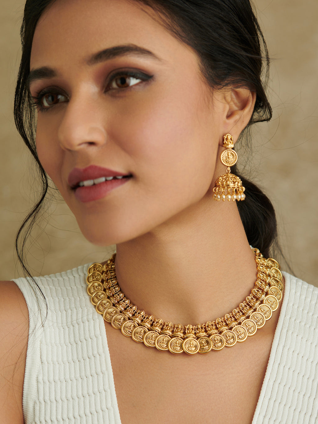 22K Gold Plated Divine Lakshmi Kasulaperu Necklace Set – Curio Cottage