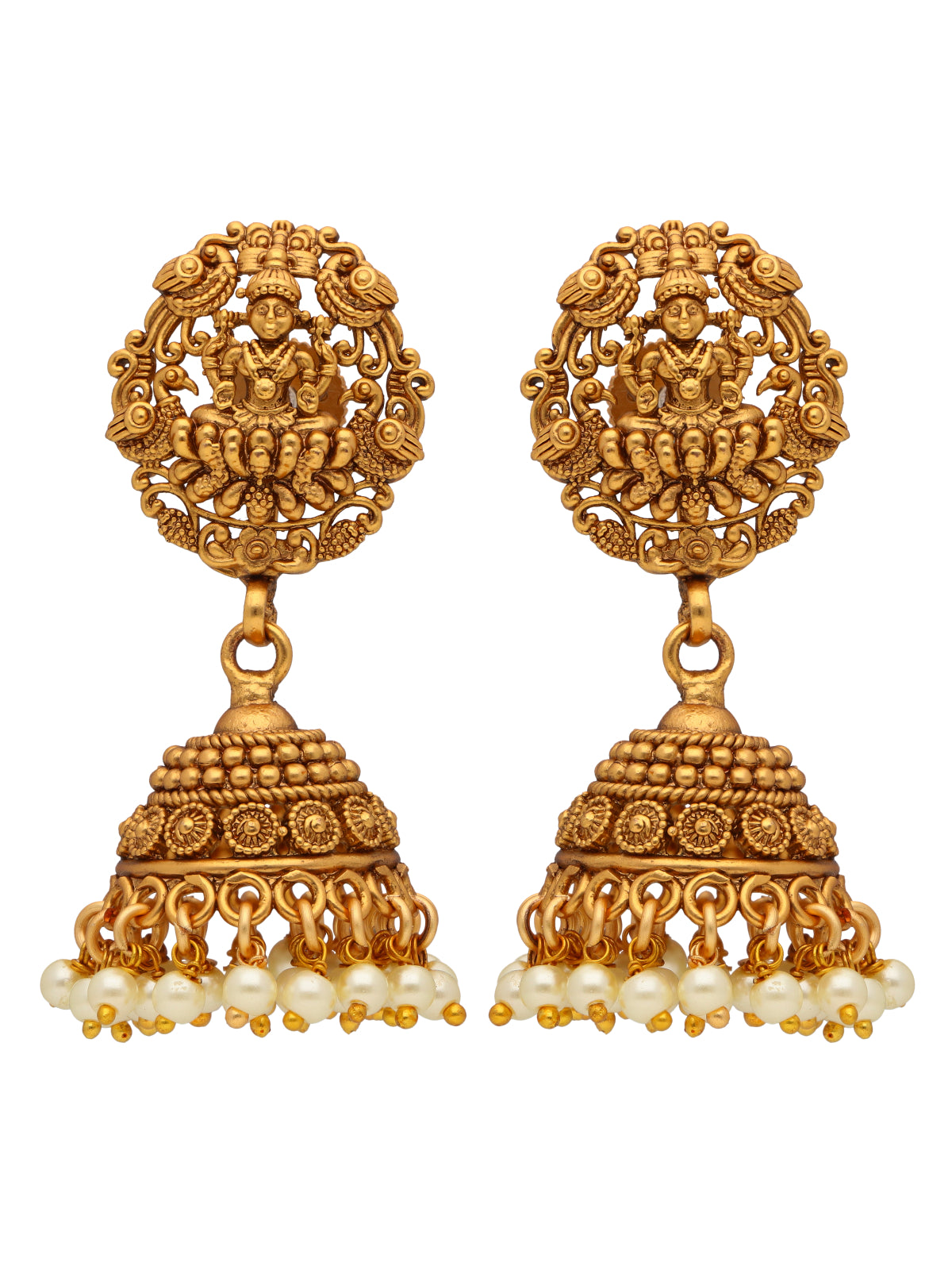 22k Gold Plated Divine Laxmi's Pearl Embrace Temple Necklace Set