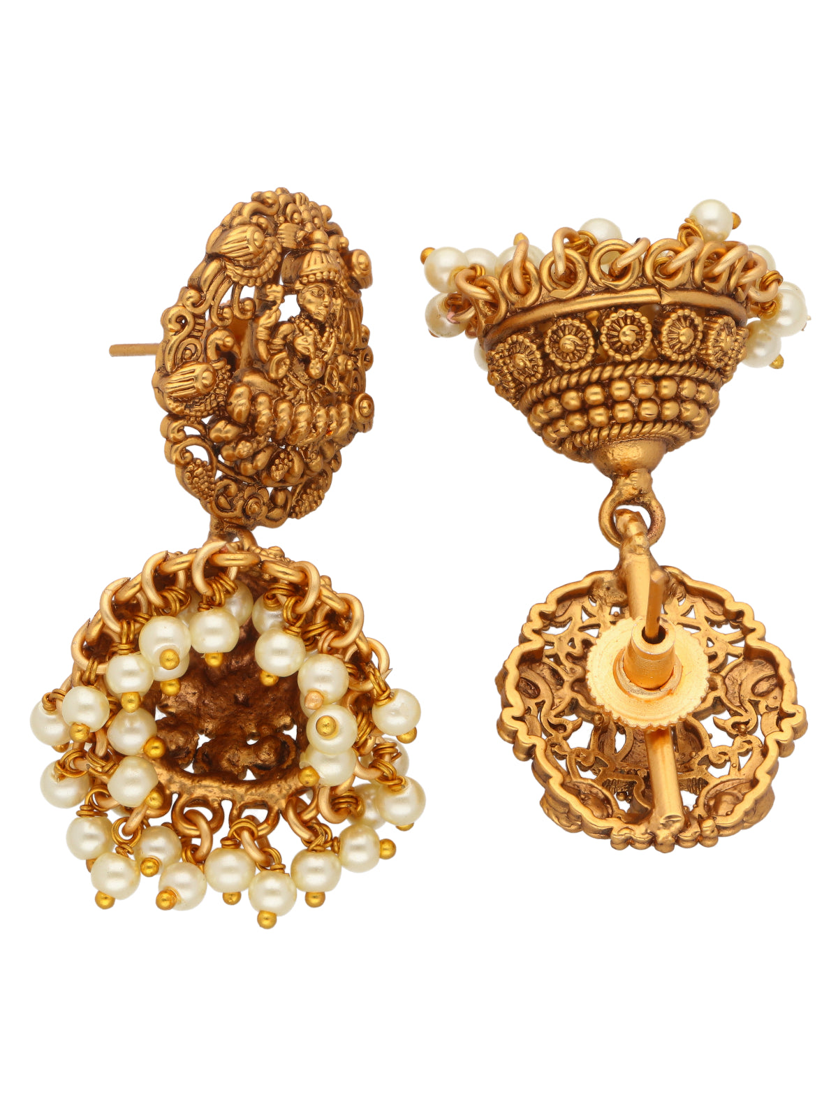 22k Gold Plated Divine Laxmi's Pearl Embrace Temple Necklace Set