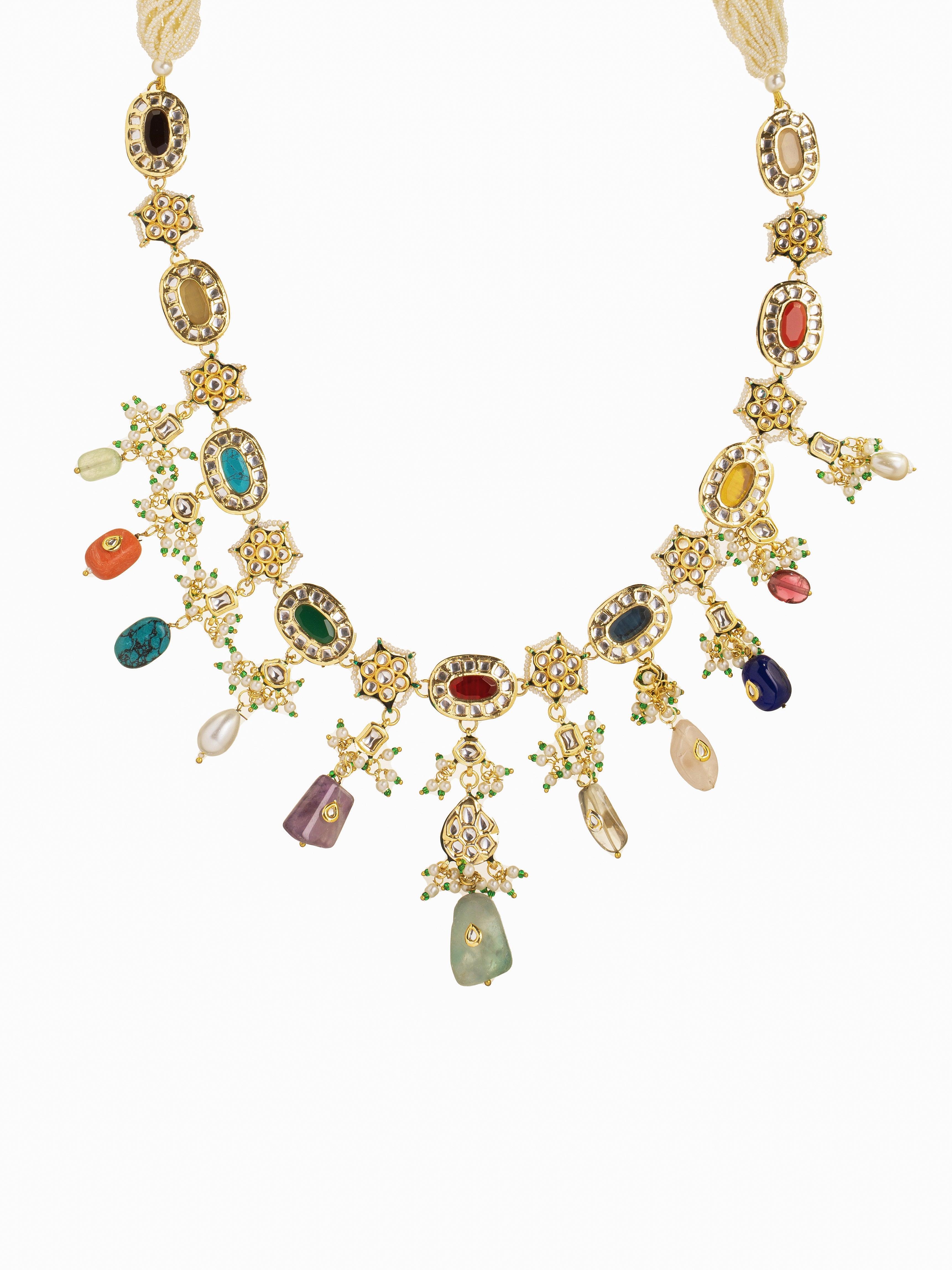 Victorian Elegance: Multicolored Kundan Necklace Set With Earrings