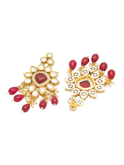 22 KT Gold-Plated Ruby Studded Polki Bridal Necklace Set – Curio