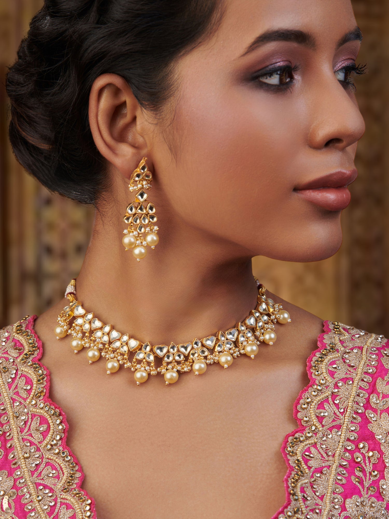 Ethereal Splendor: Kundan Pearl Drop Choker Set