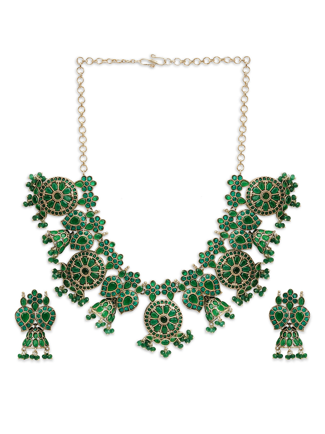 Bohemian Beauty Emerald Oxidised Necklace Set