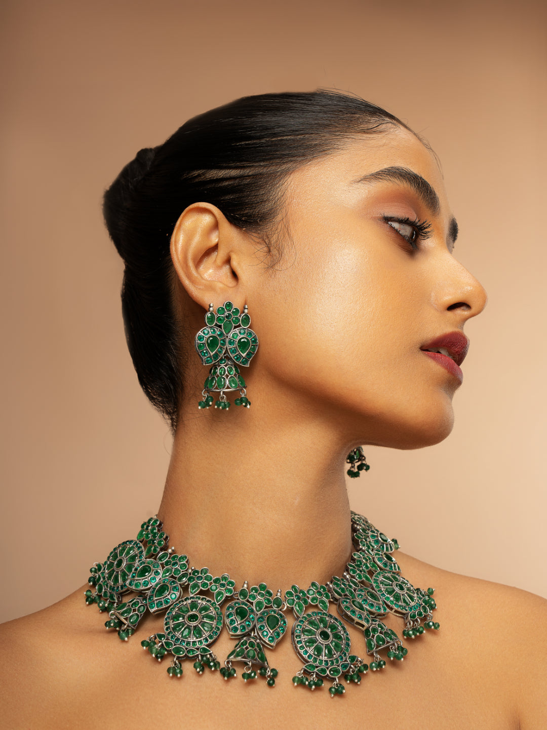 Bohemian Beauty Emerald Oxidised Necklace Set