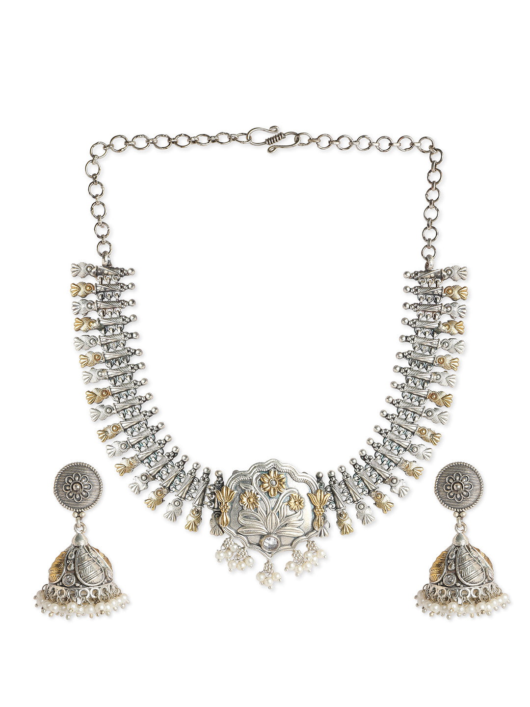 Gypsy Moonlit Bloom Oxidised Necklace Set