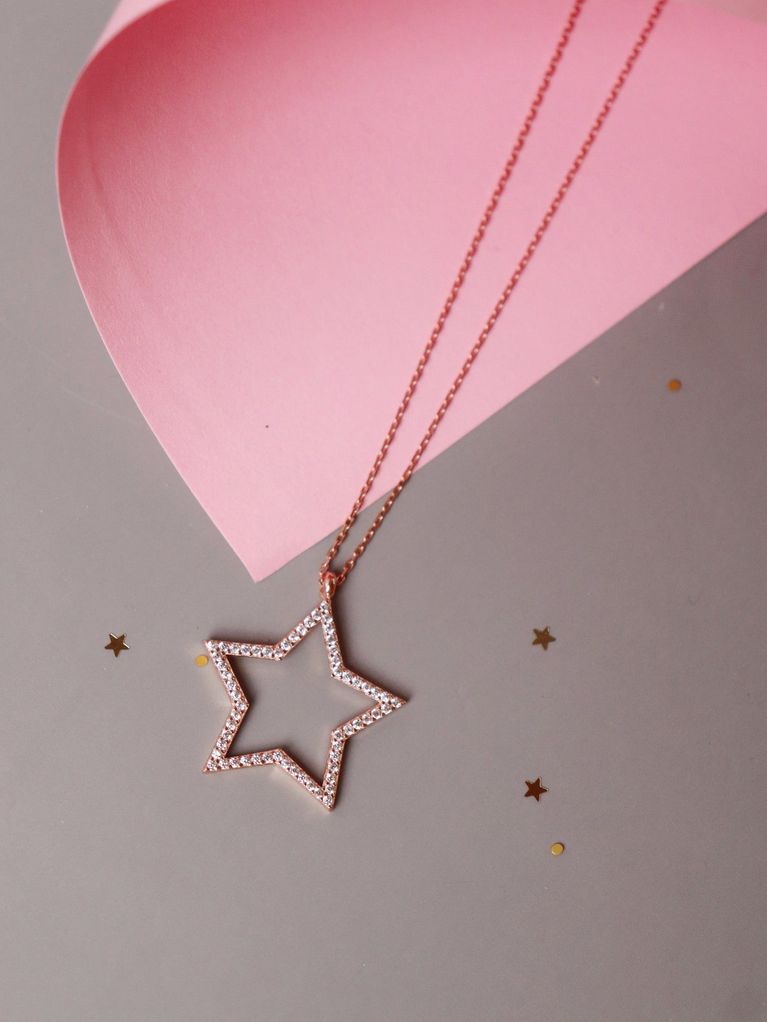 Silver Necklace with Gold Stars Gold