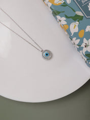 Pure Silver Disc Evil Eye Necklace