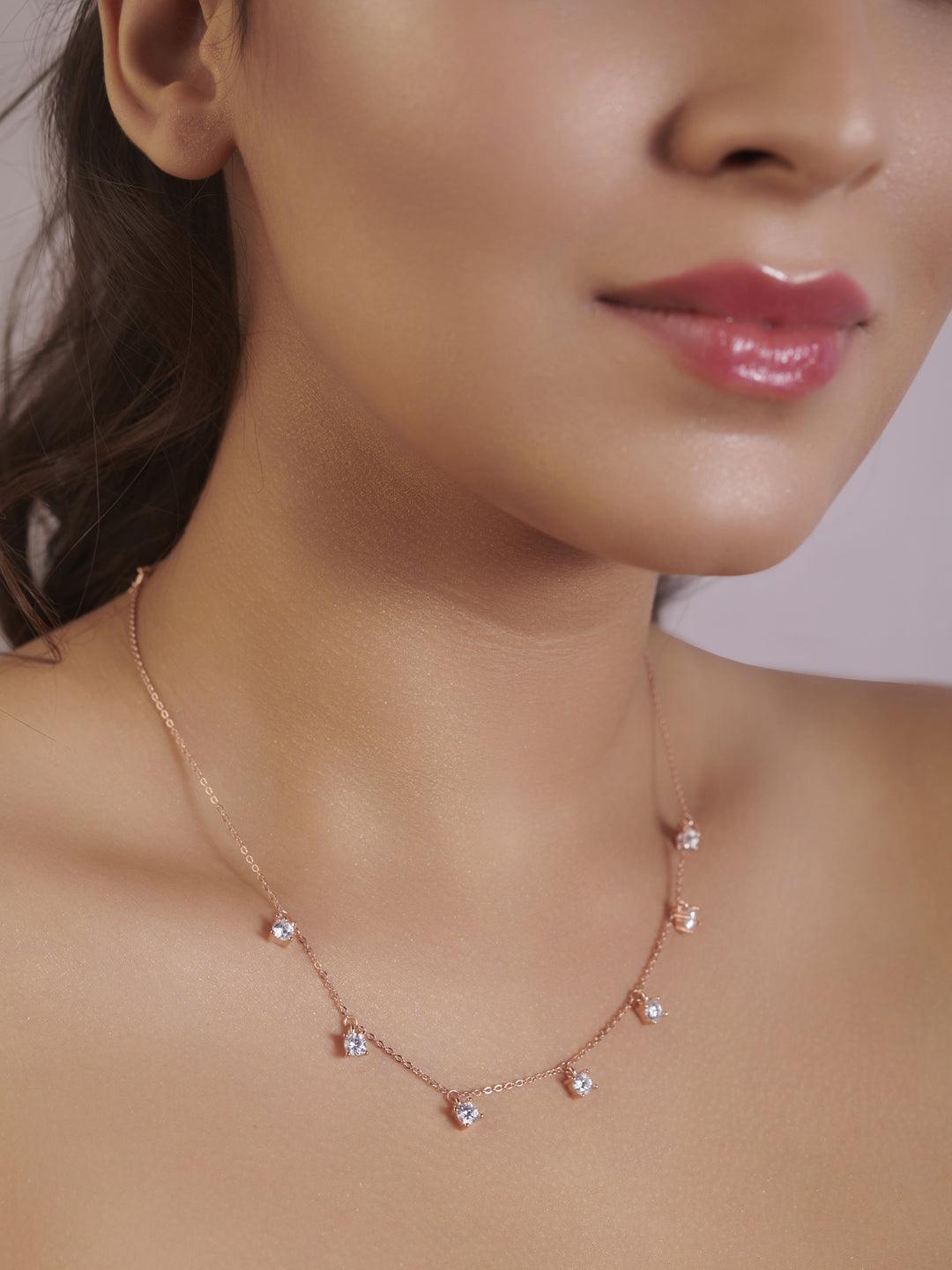 Shimmer Drops Rose Gold Plated Pure Silver Necklace