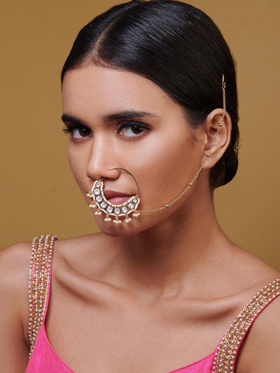 Buy Kundan Pressing Nose Ring With Gold Plating 302073 | Kanhai Jewels