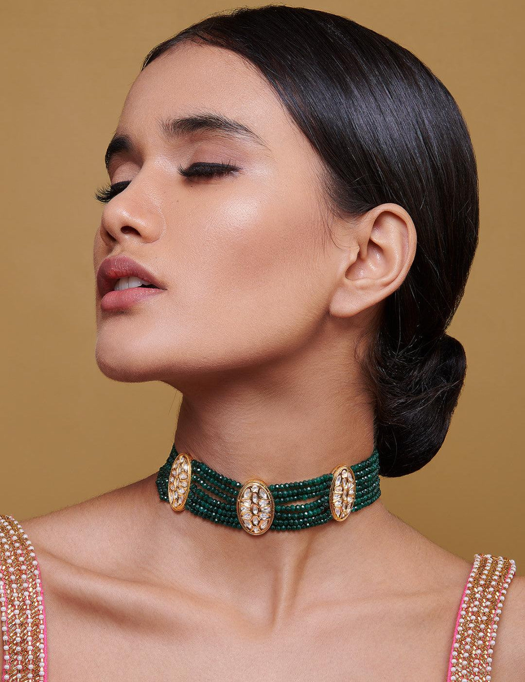 Miera Green Stones And Kundan Choker - Curio Cottage