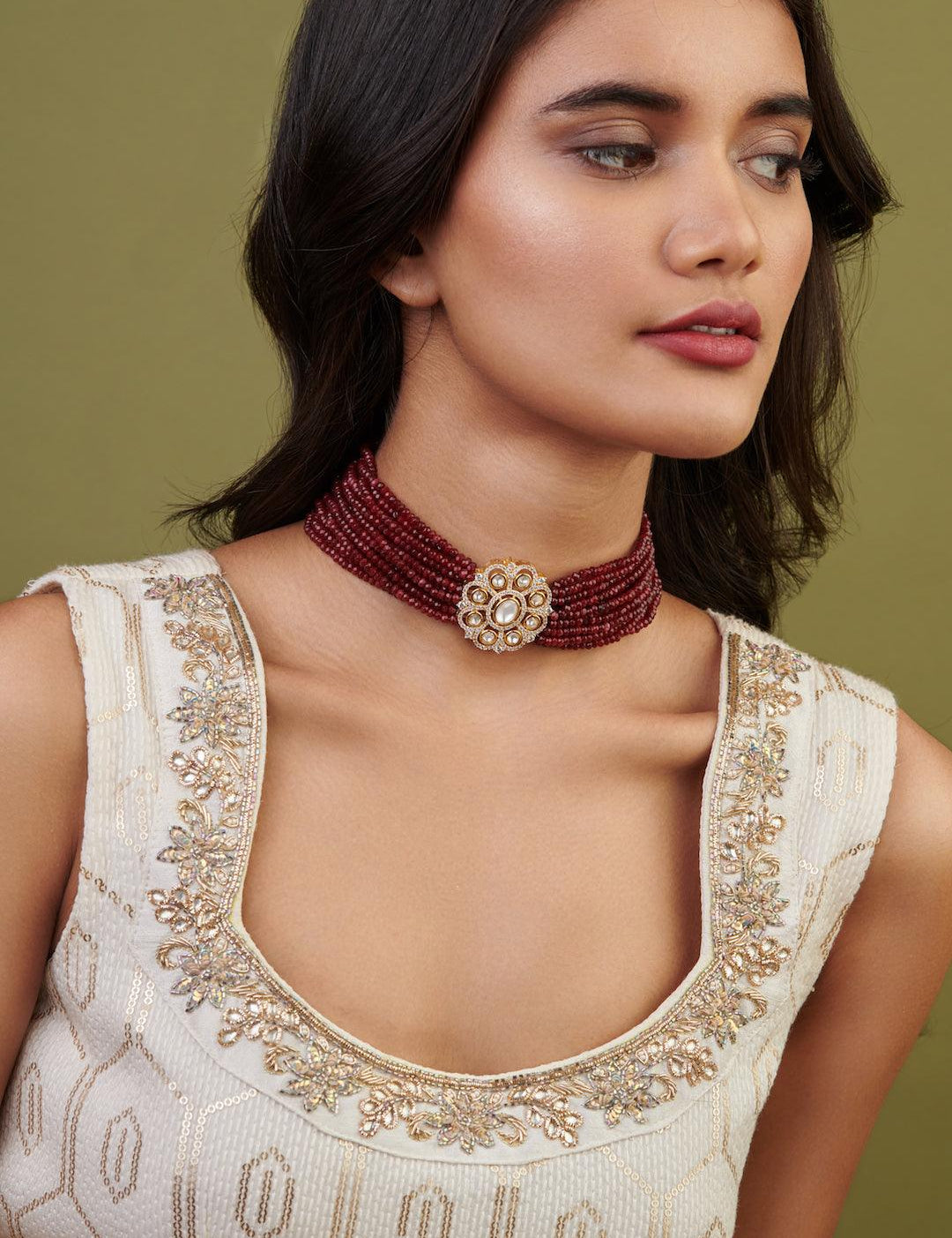 Meira Kundan Red Choker Necklace - Curio Cottage