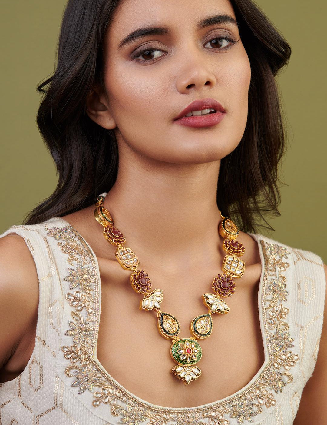 Meira Layered Kundan Floral Necklace - Curio Cottage