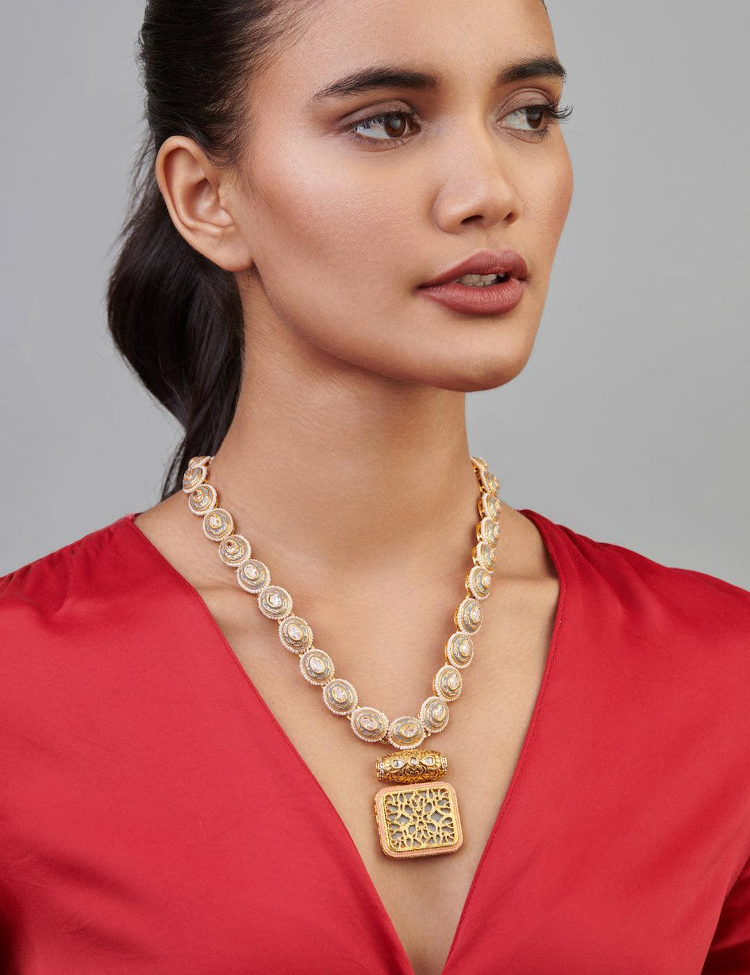 Meira Kundan String and Thewa Necklace - Curio Cottage