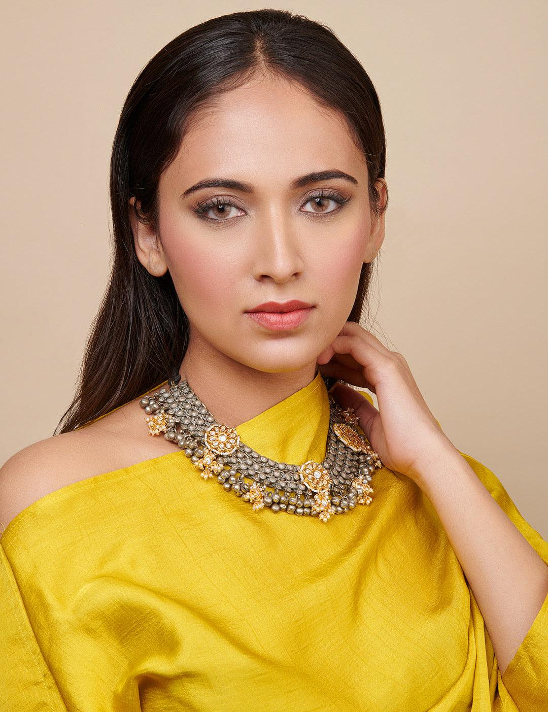 Aria Oxidised Kundan Necklace - Default Title (FNO106)