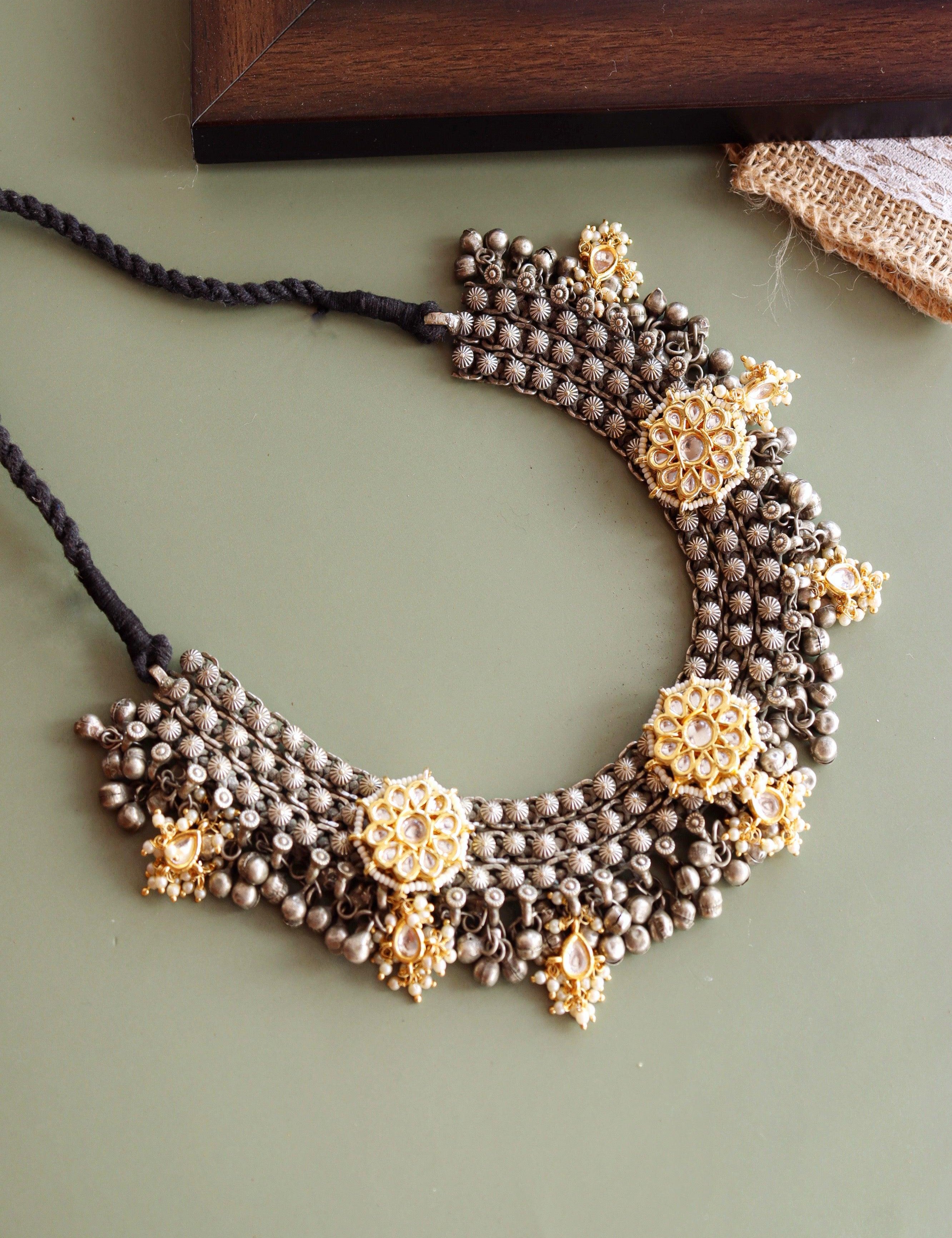 Aria Oxidised Kundan Necklace - Default Title (FNO106)