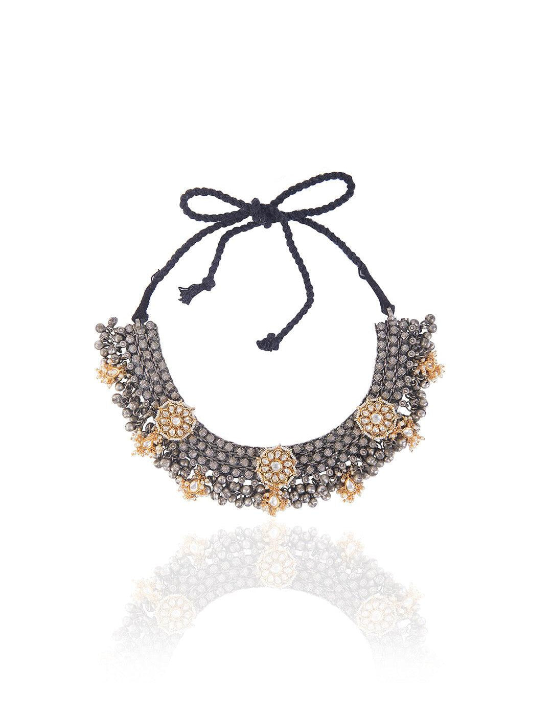 Aria Oxidised Kundan Necklace - Default Title (FNO106)