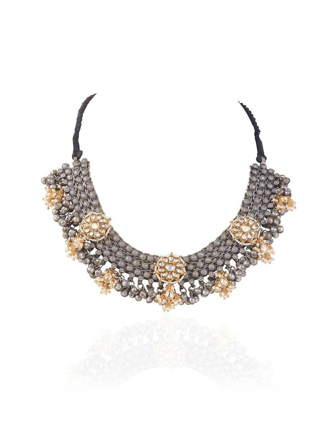 Aria Oxidised Kundan Necklace - Default Title (FNO106)