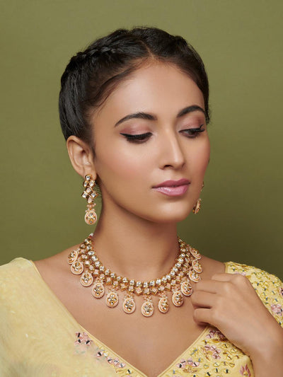 Pastel Pink Kundan And Pearls Bridal Necklace Set – Curio Cottage