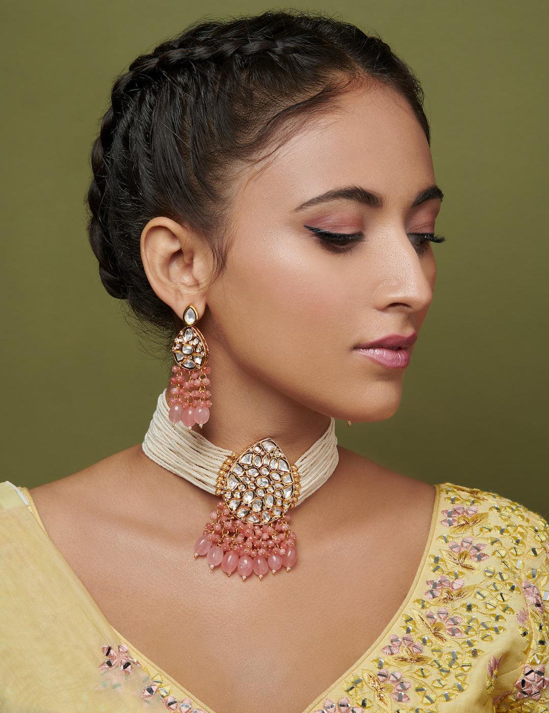 The Bridal Edit - Pearl Strings And Kundan Choker Set - Curio Cottage