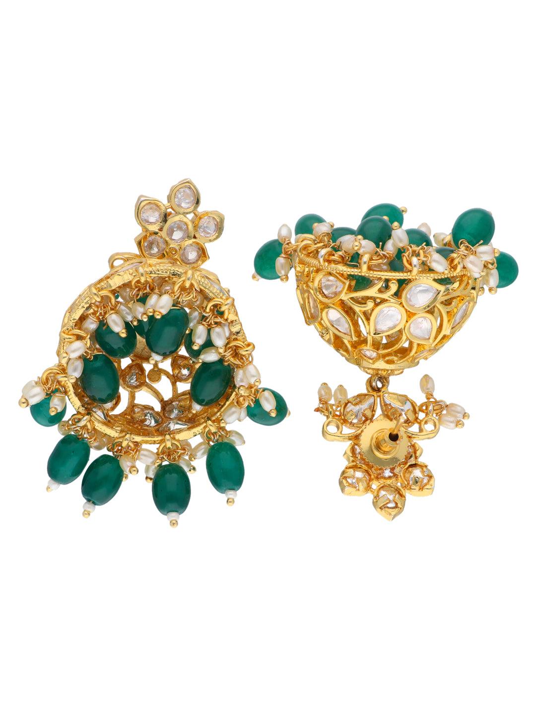 Buy Majestic White Pearl Earrings with Green stone Online - Unniyarcha