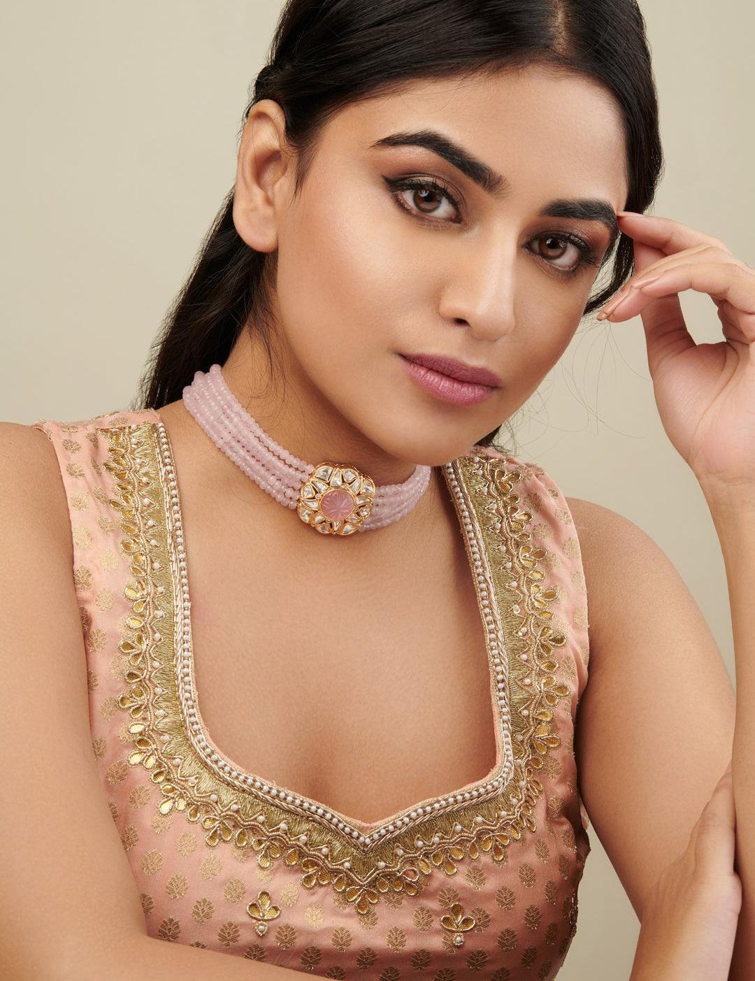 The Zoya Praising Pink Beads and Kundan Choker - Curio Cottage