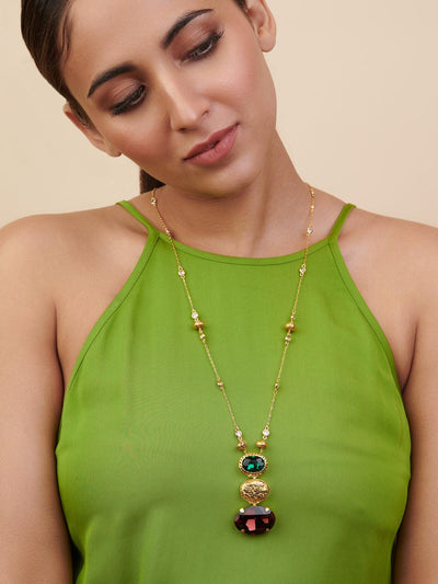 gold plated large stone pendant necklace – Marlyn Schiff, LLC
